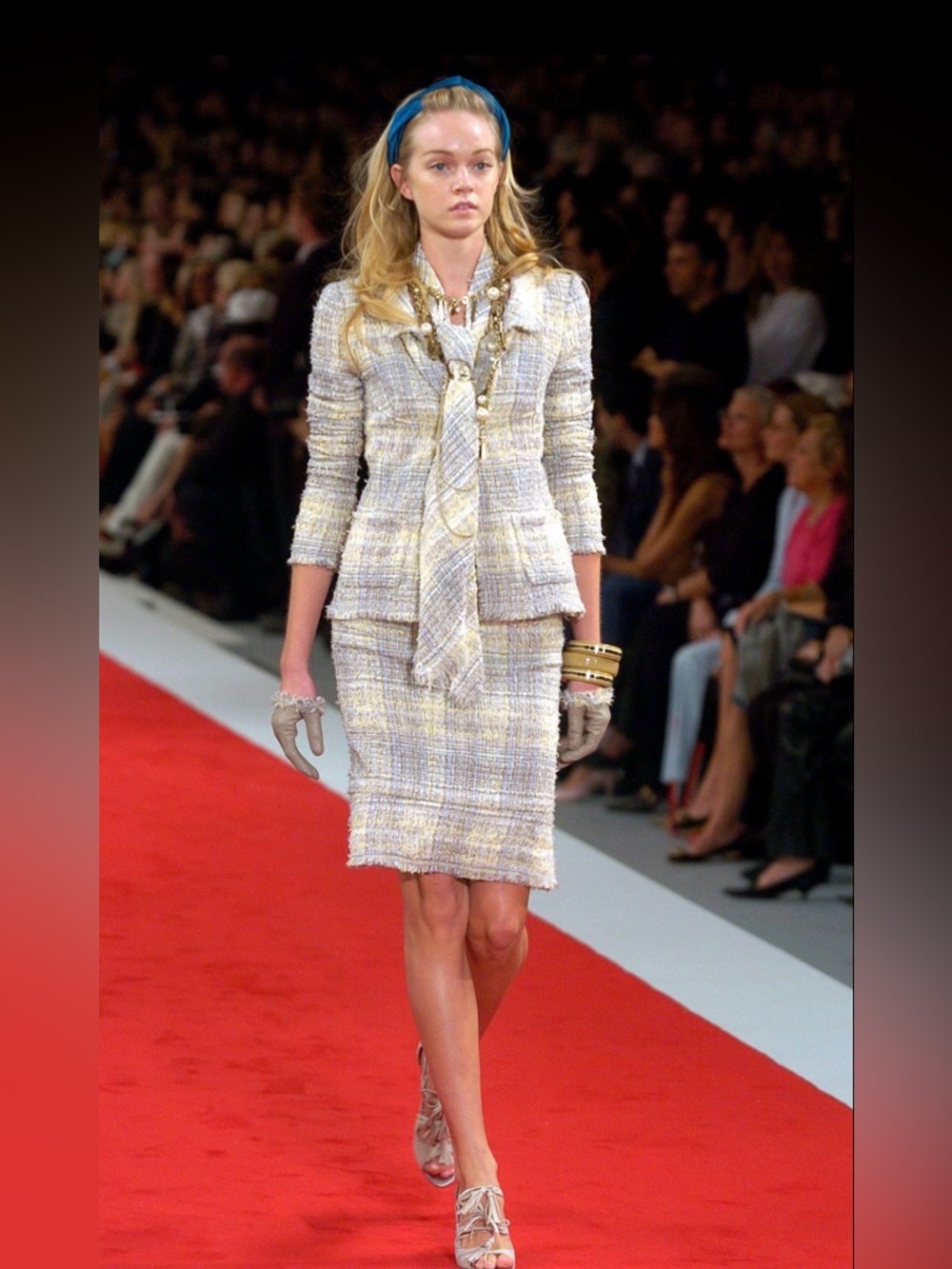 CHANEL Pastel Tweed Suit In Cream, Light Blue & Pale Yellow